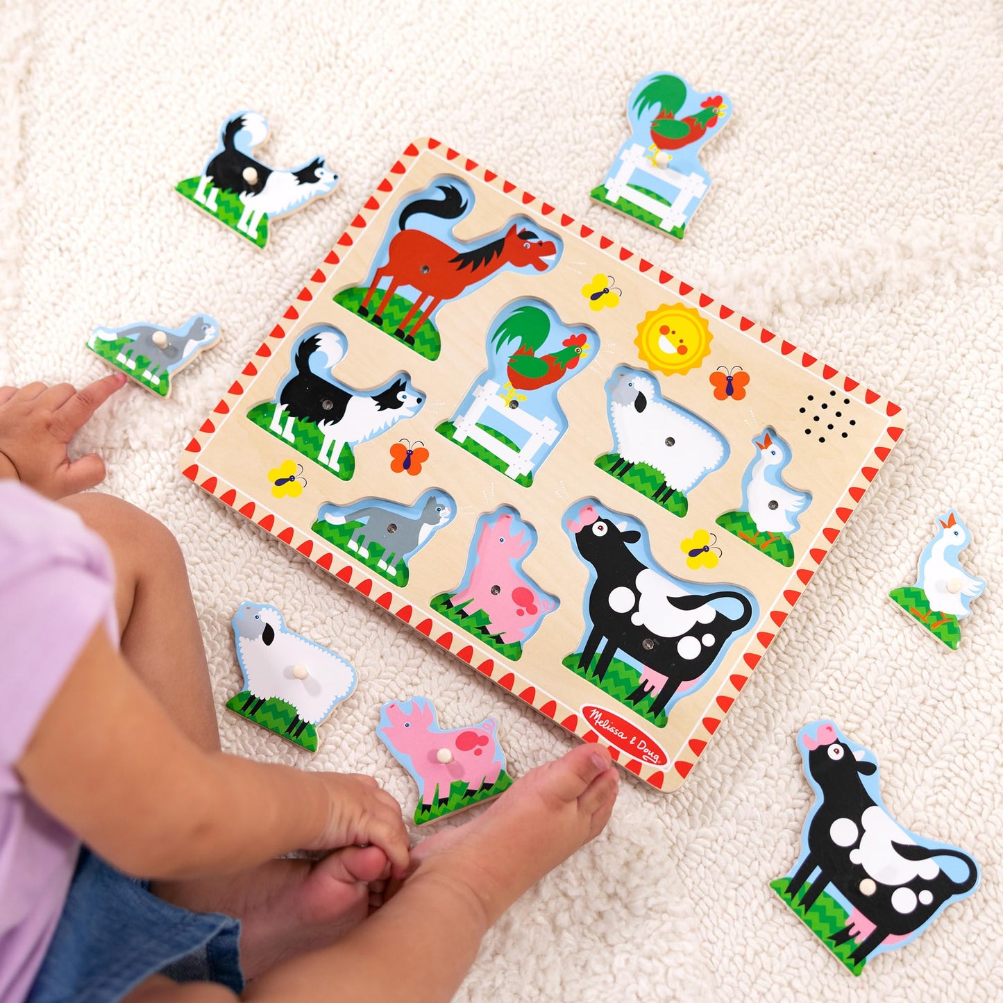 Melissa & Doug Wooden Light-Activated Sound Puzzle 2-Pack for Toddler and Preschool Boys and Girls – Farm Animals, Vehicles