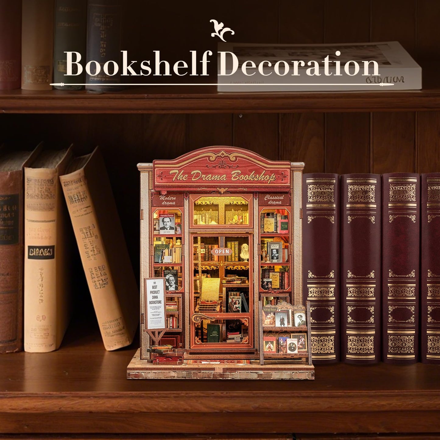 Fsolis Book Nook Kit - DIY Miniature House Kit for Adult Mini House Tiny Home Building Craft Kit Bookshelf Nook Decor Gifts for Book Lovers(The Drama Bookshop)