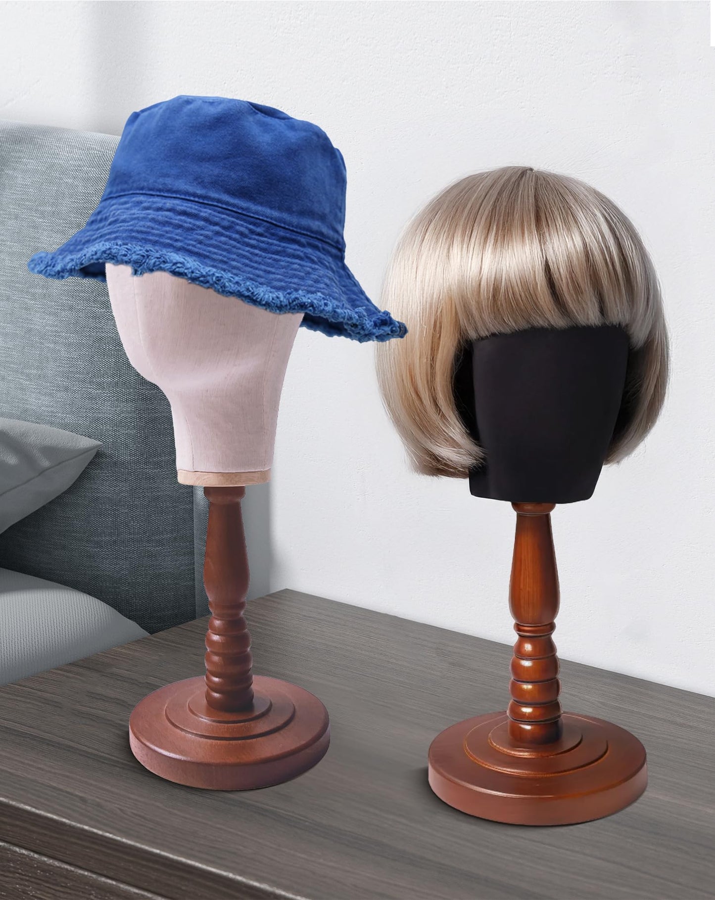UnPinnable Canvas Mannequin Head Wig Head Stand Mannequin Head Hat Display Wig Head Hat Racks Standing Wig Holder Fabric Mannequin Head Stand for Wigs, Hats, Caps, Headdress, Canvas Dome+Wood Base