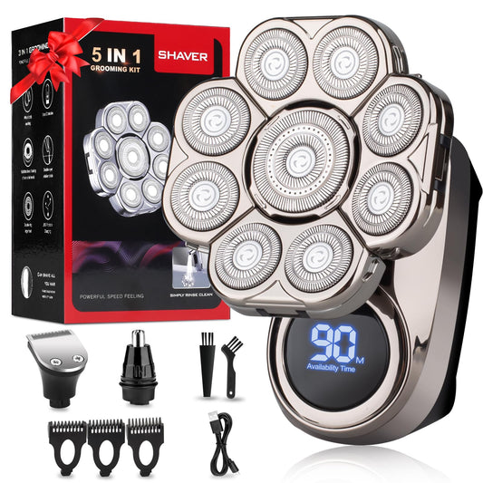 9D Head Shavers for Bald Men, Electric Razor for Men to Shave Fast with LED Display, Cordless Rechargeable, IPX7 Waterproof Wet/Dry Rotary Shaver Kit with Nose Hair Trimmer Shaver, Gift for Men