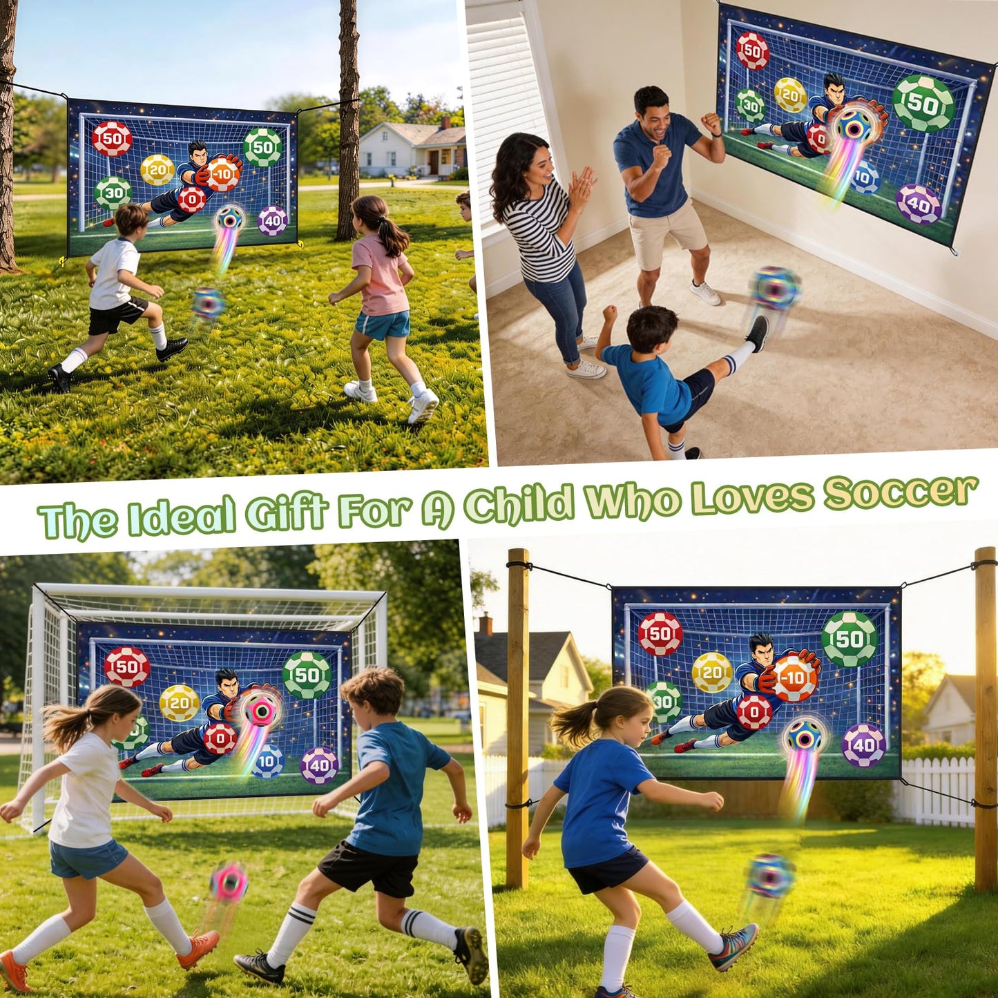 CARDOBIR Soccer Ball Game Mat Set for Kids, Sticky Soccer Target Game with 59 x 39 in Flannel Mat, Scoreboard and 2 Balls, Indoor Outdoor Soccer Toys for Ages 3–8 (Medium)