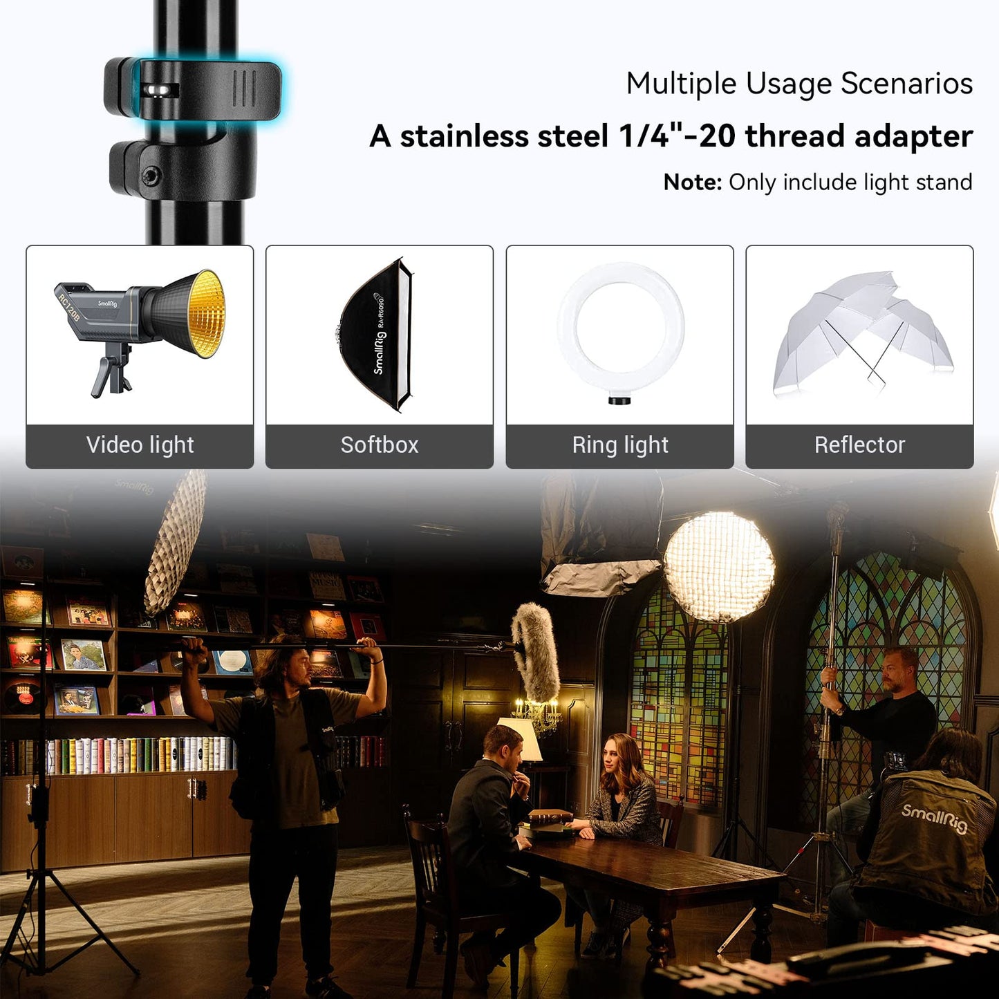 SMALLRIG Photography Light Stand 110"/9.2ft/280cm, Air-Cushioned Aluminum Photo Video Tripod Stand with 1/4" Screw for Softbox, Studio Light, Reflector and Ring Light, Max Load 8kg, RA-S280