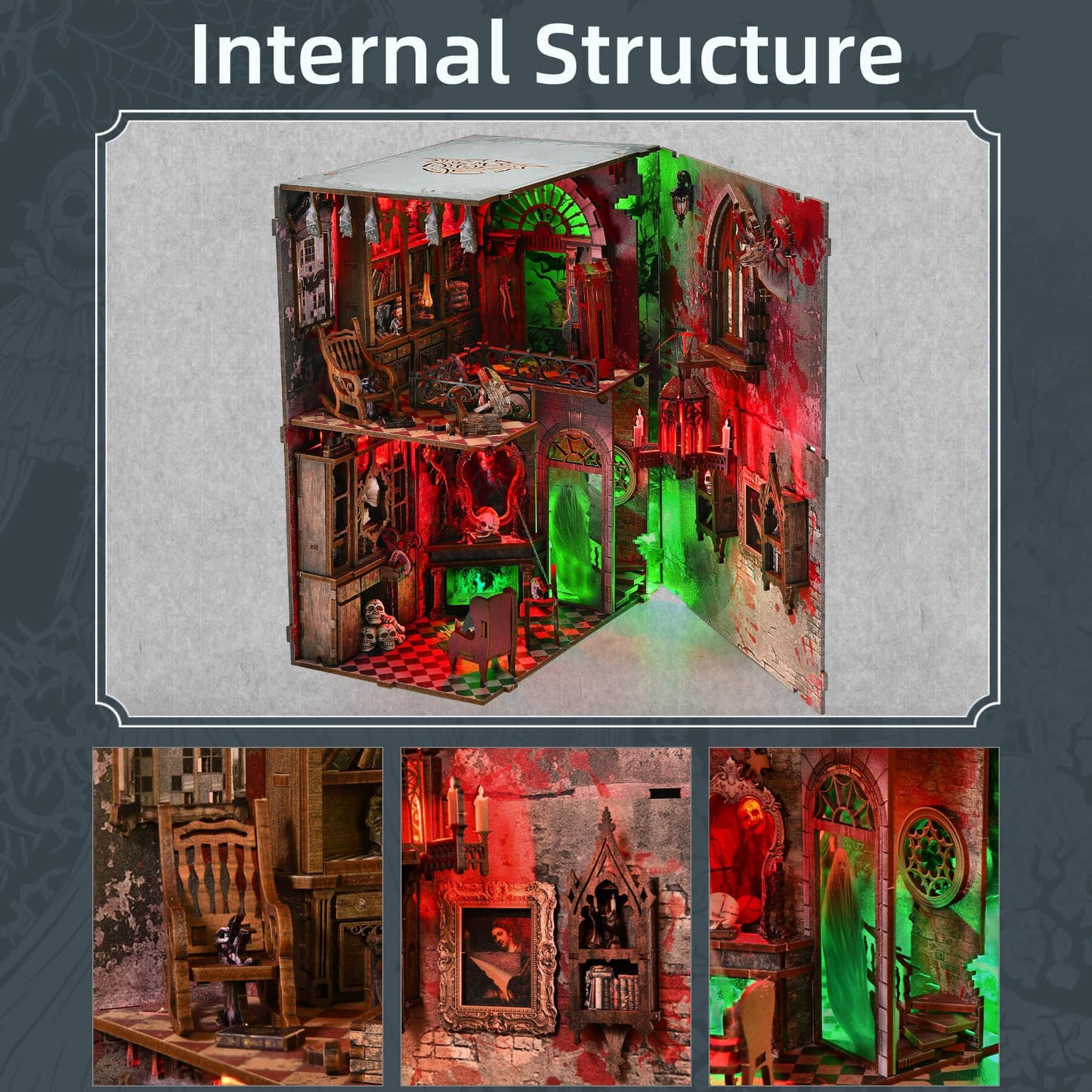 fifijoy Haunted House Halloween Book Nook Kit, Spooky Shelf Insert Bookshelf Diorama Horror Art Miniature Decor, Creepy Scary Wooden Puzzle Booknook (Haunted Mansion)