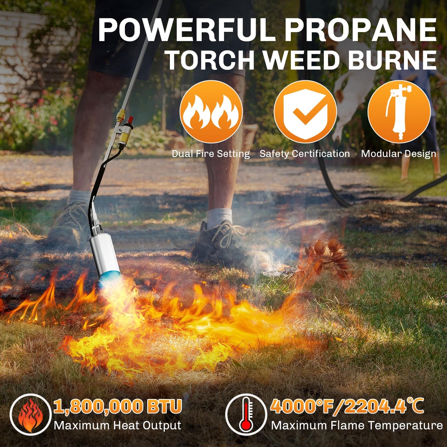 WELLUCK Propane Torch Weed Burner, Weed Torch 1,800,000 BTU Flame Weeder with CGA 510 11.5FT Hose, Heavy Duty Blow Torch with Self Igniter, Flamethrower for Weeding, Barbecue, Asphalt, Snow Melting