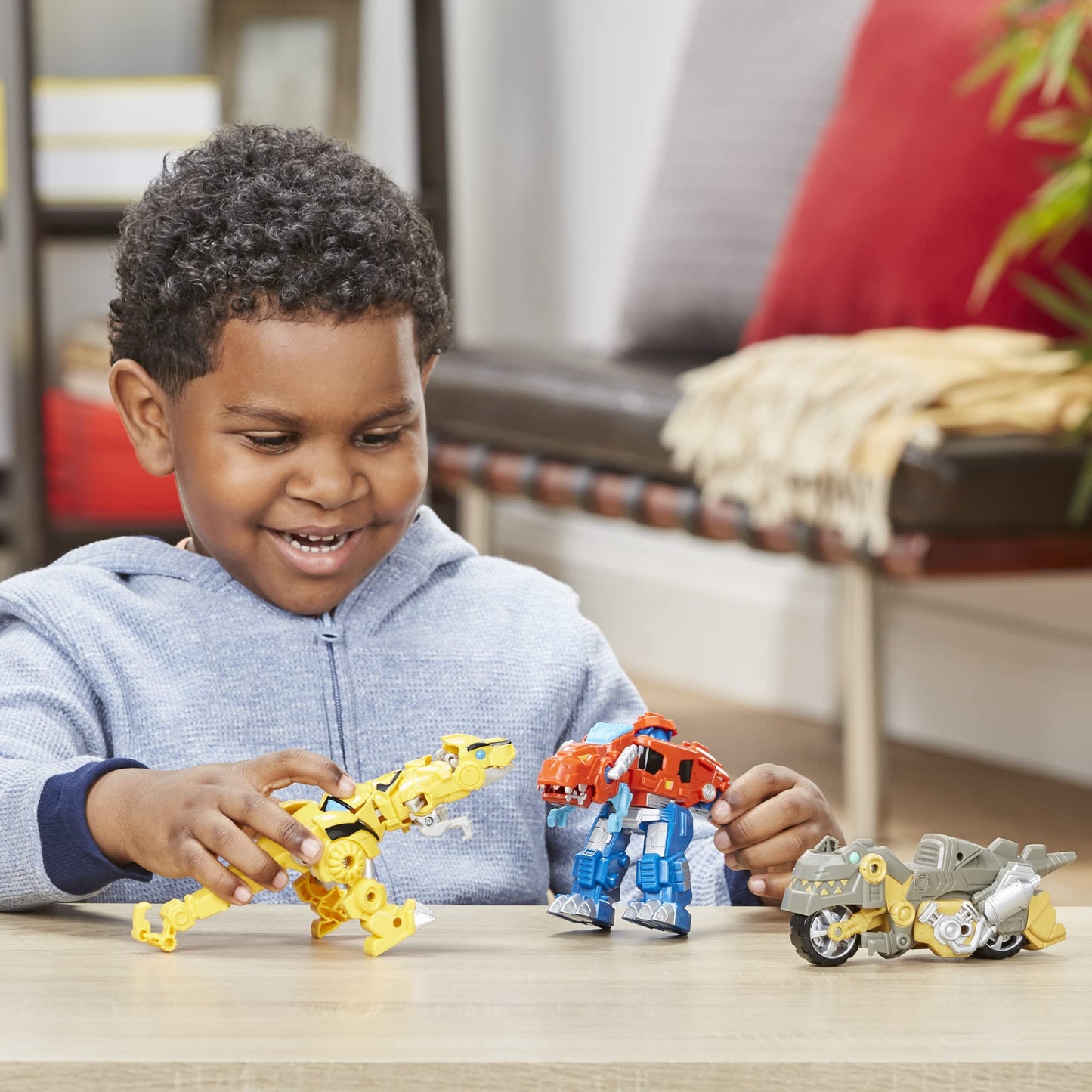 Transformers Primal Team-Up 3-Pack with Optimus Prime, Bumblebee, and Grimlock Converting Dinosaur Figures, 4.5-Inch Toys, Ages 3 and Up (Amazon Exclusive)