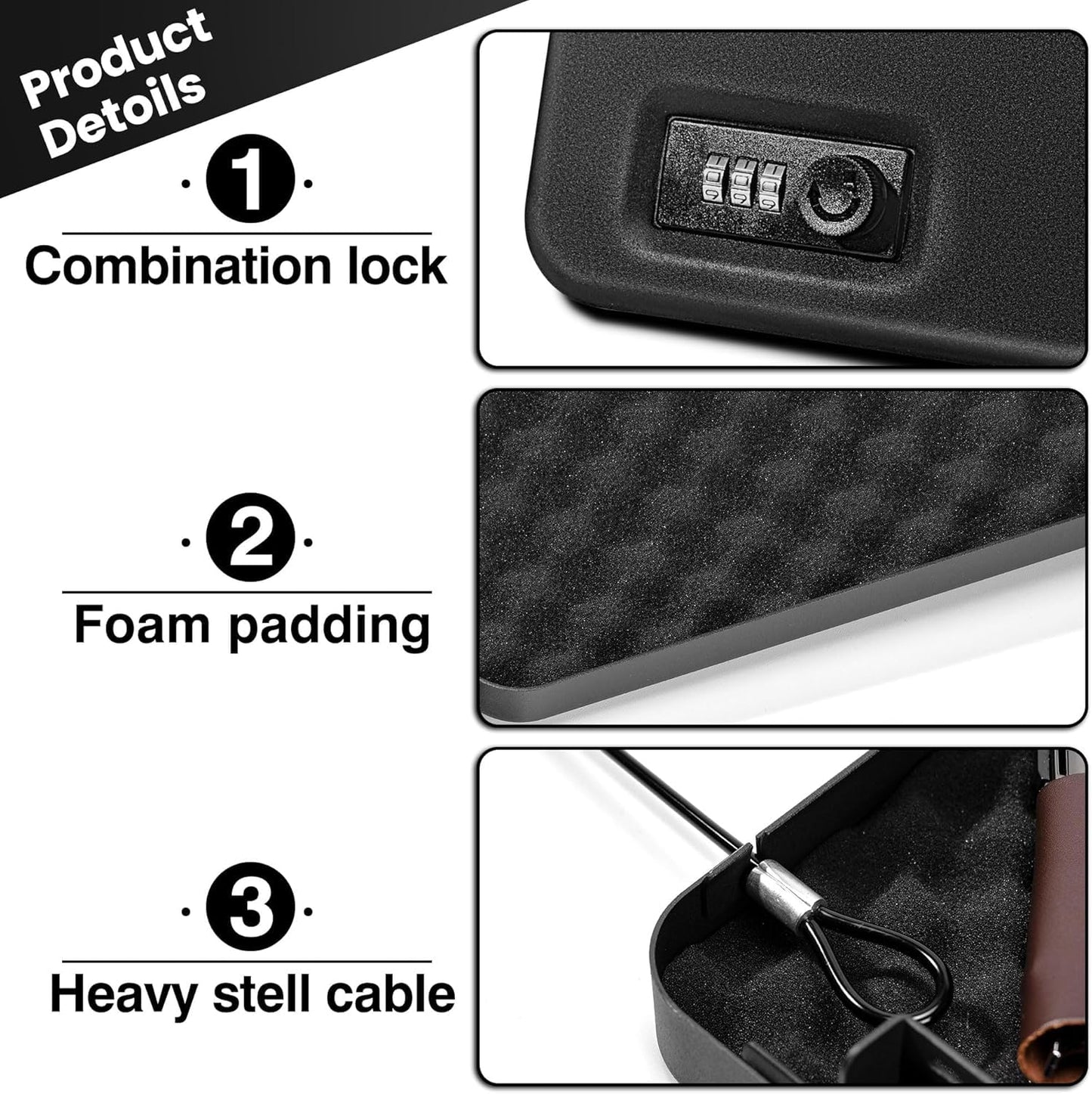 Sgorlds Portable Travel Gun Safe for Handgun and Valuables, 2 Pack Handgun Safe with Handbag, Pistol Lock Box for Car, 9.4" x6.6" x1.8", Black