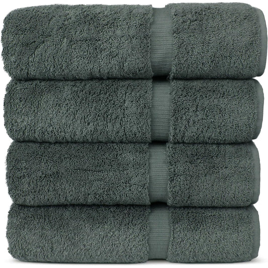 Chakir Turkish Linens 4 Piece Large Bath Towels, 100% Cotton Turkish Towels for Bathroom, Luxury Soft Absorbent Bath Towel Set, 27 x 54 Inches, Dark Gray