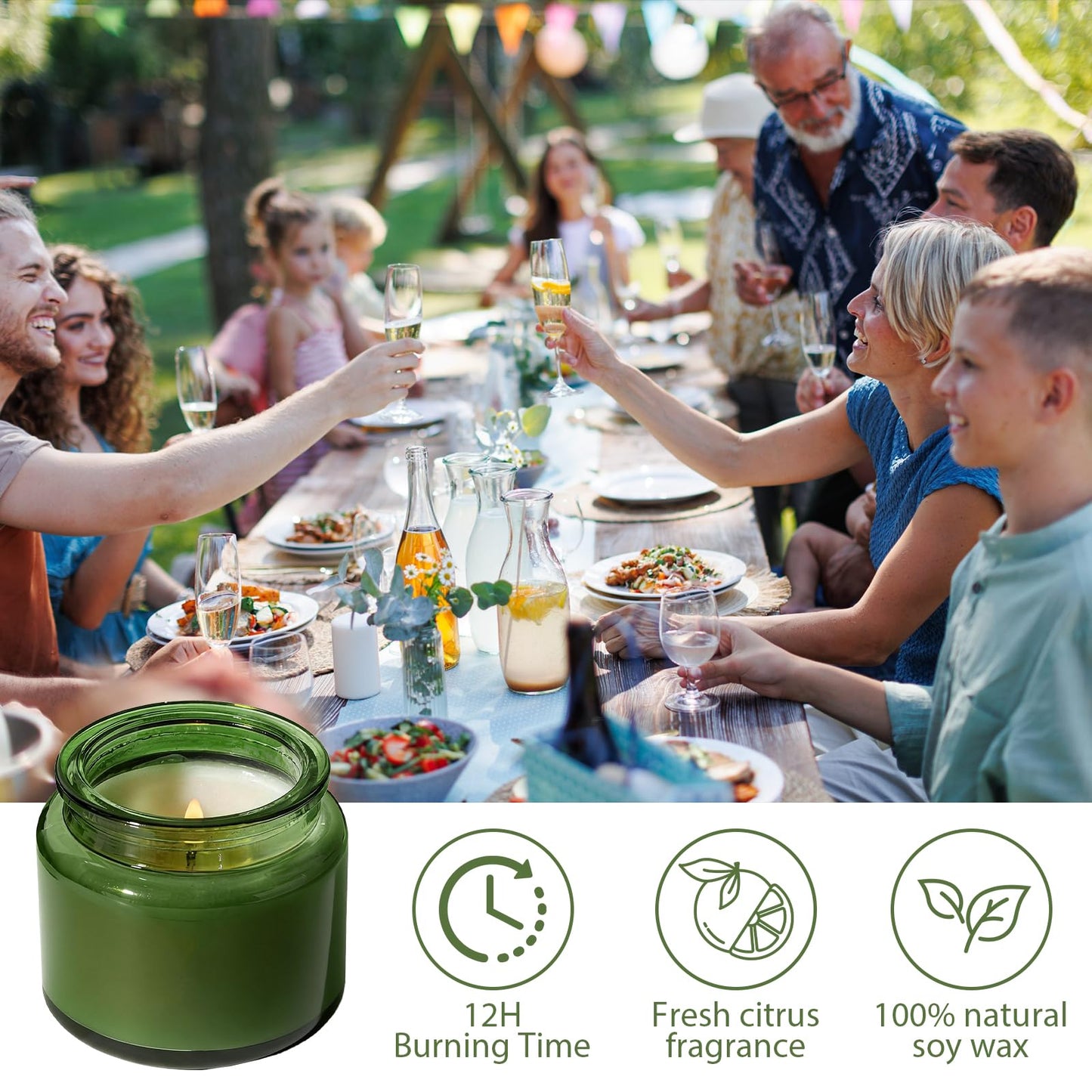 Veiuwa 12-Pack 4oz Citronella Candles Outdoor in Reusable Tins– Long-Burning Ambiance Candles for Patio, Garden, Yard, Camping, Parties Outdoor Déco