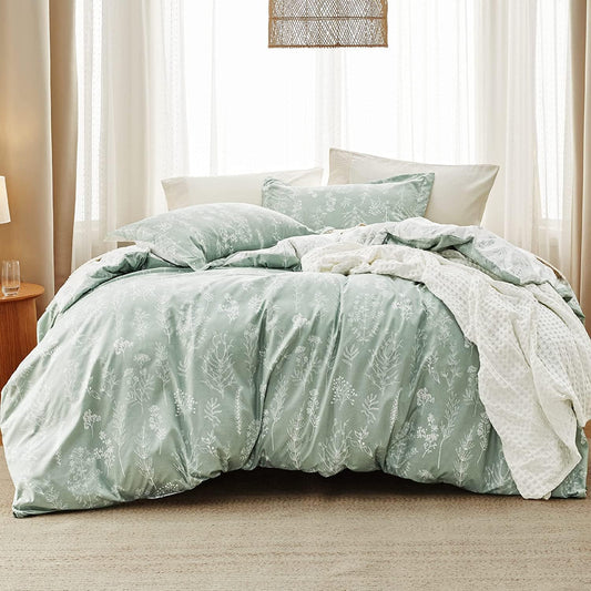 Bedsure Oversized Queen Comforter Set - Sage Green Bed Set, 3 Pieces Cute Floral Bedding, 1 Soft Reversible Botanical Flowers Comforter and 2 Pillow Shams