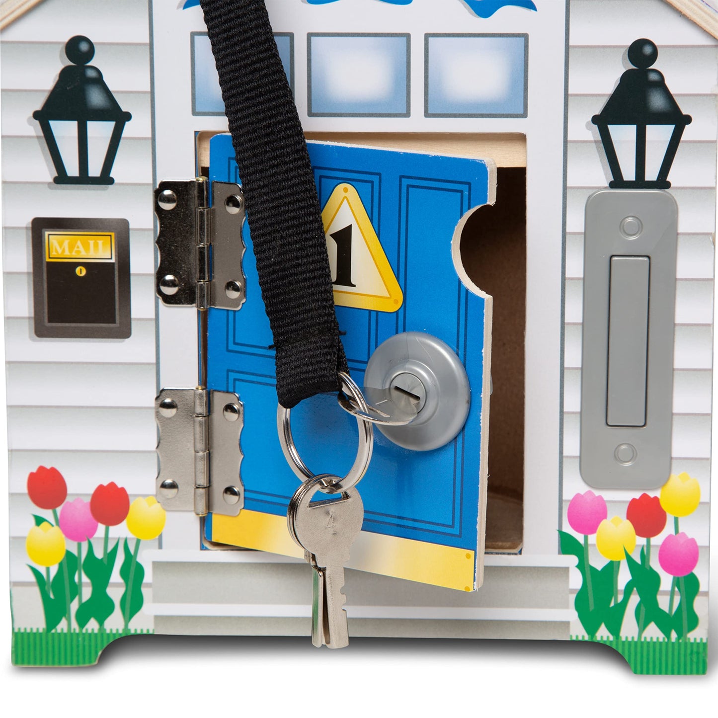 Melissa & Doug Take-Along Wooden Doorbell Dollhouse - Doorbell Sounds, Keys, 4 Poseable Wooden DollsPortable Doll House, for Kids Ages 3+