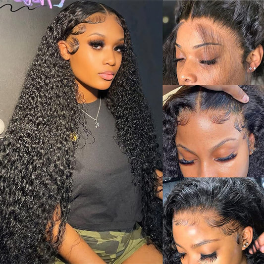Deep Wave Lace Front Wigs Human Hair Pre Plucked 13x4 Lace Frontal Wigs For Women With Baby Hair 180% Density Wet and Wavy Transparent Brazilian Human Hair Wig Pre plucked Hair Natural Color 24Inch