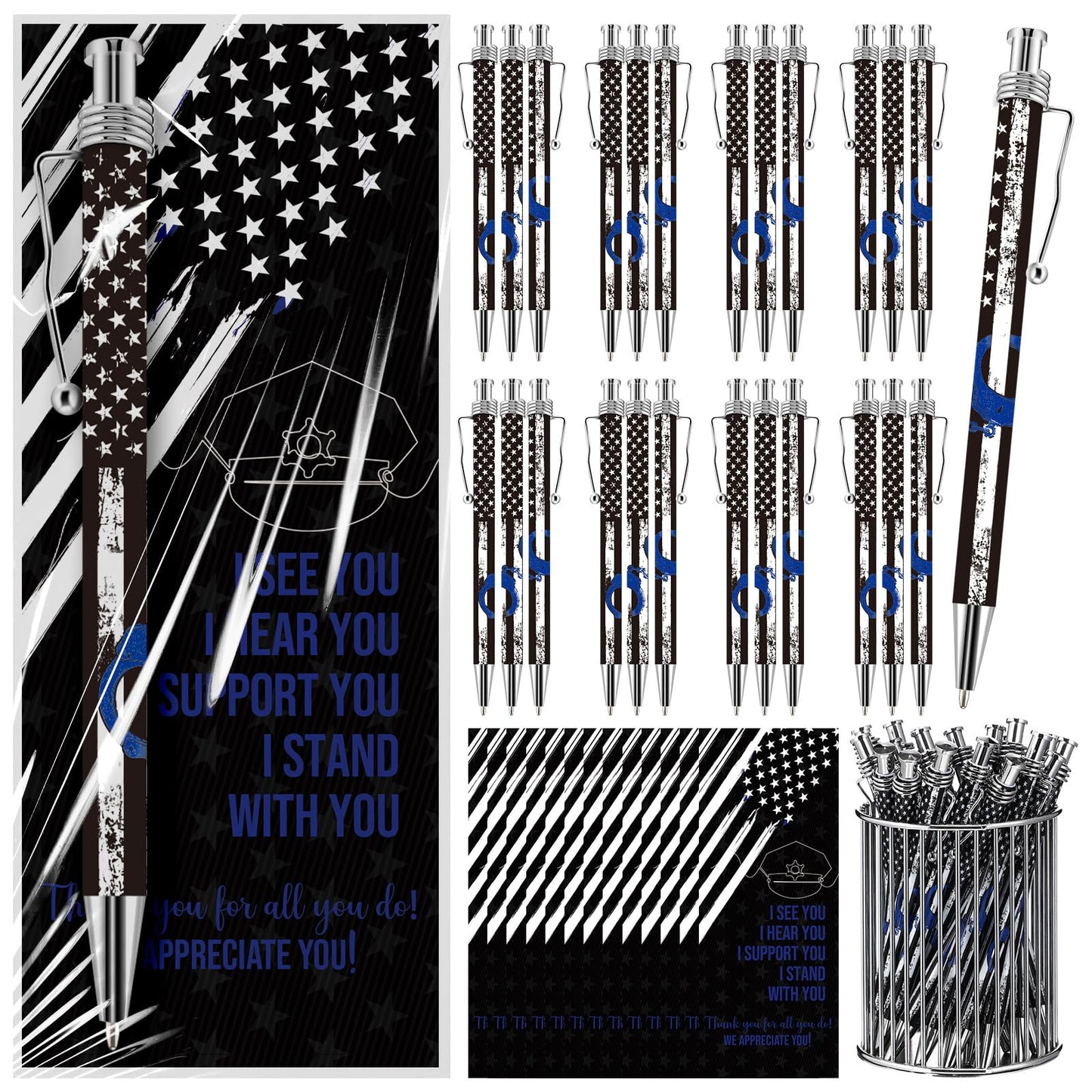 Tenceur 100 Sets Police Academy Graduation Gifts Writing Ballpoint Pen and Thank You Bookmark and Bags Police Officer Gifts Bulk for Women Men Policeman Officer Sheriff Law Enforcement