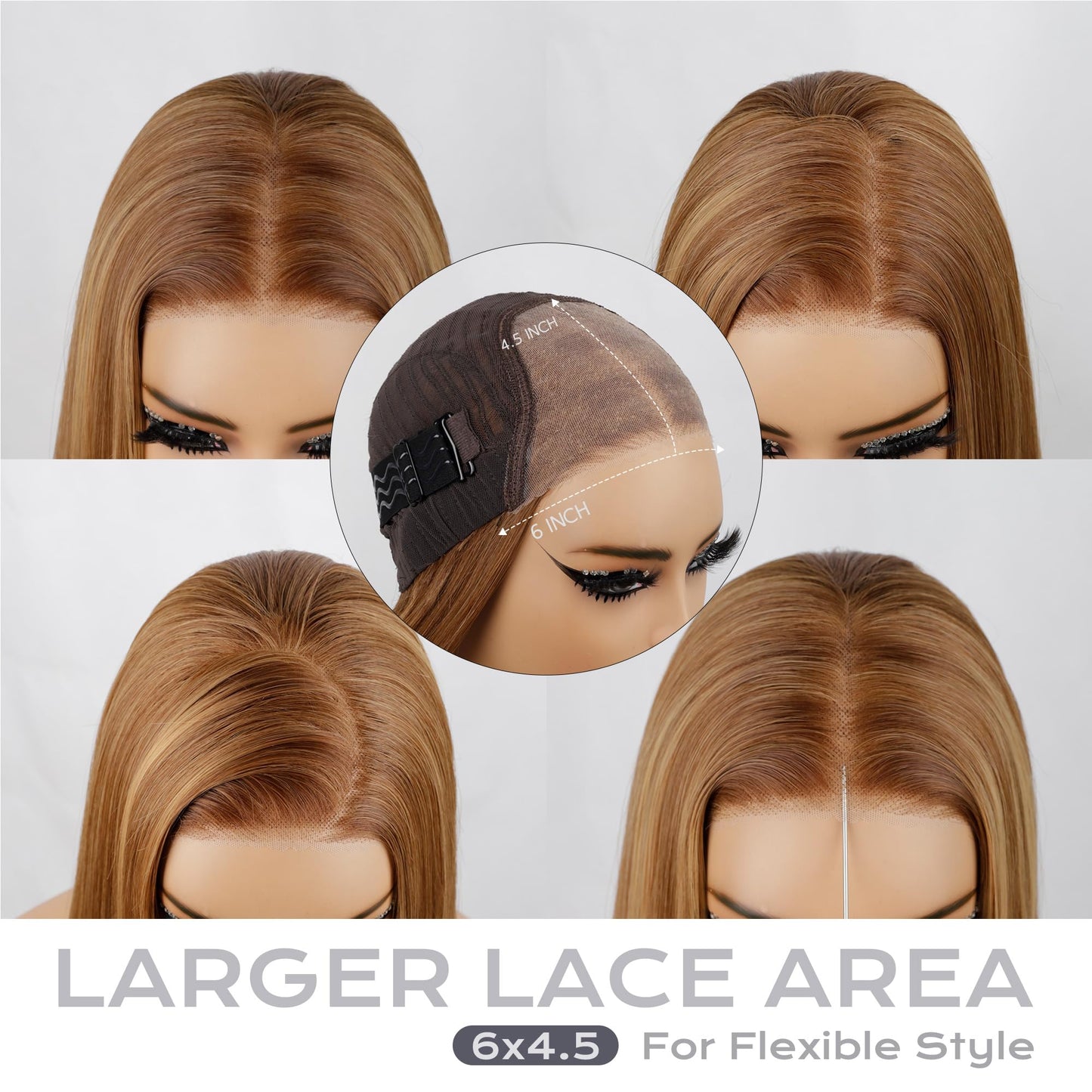 BLL Glueless Wig, Honey Blonde Synthetic Lace Front Wigs for Black Women Pre Plucked Pre Cut 6x4.5 Lace Easy to Wear Put on and Go 26inch Long Straight Highlight Wig
