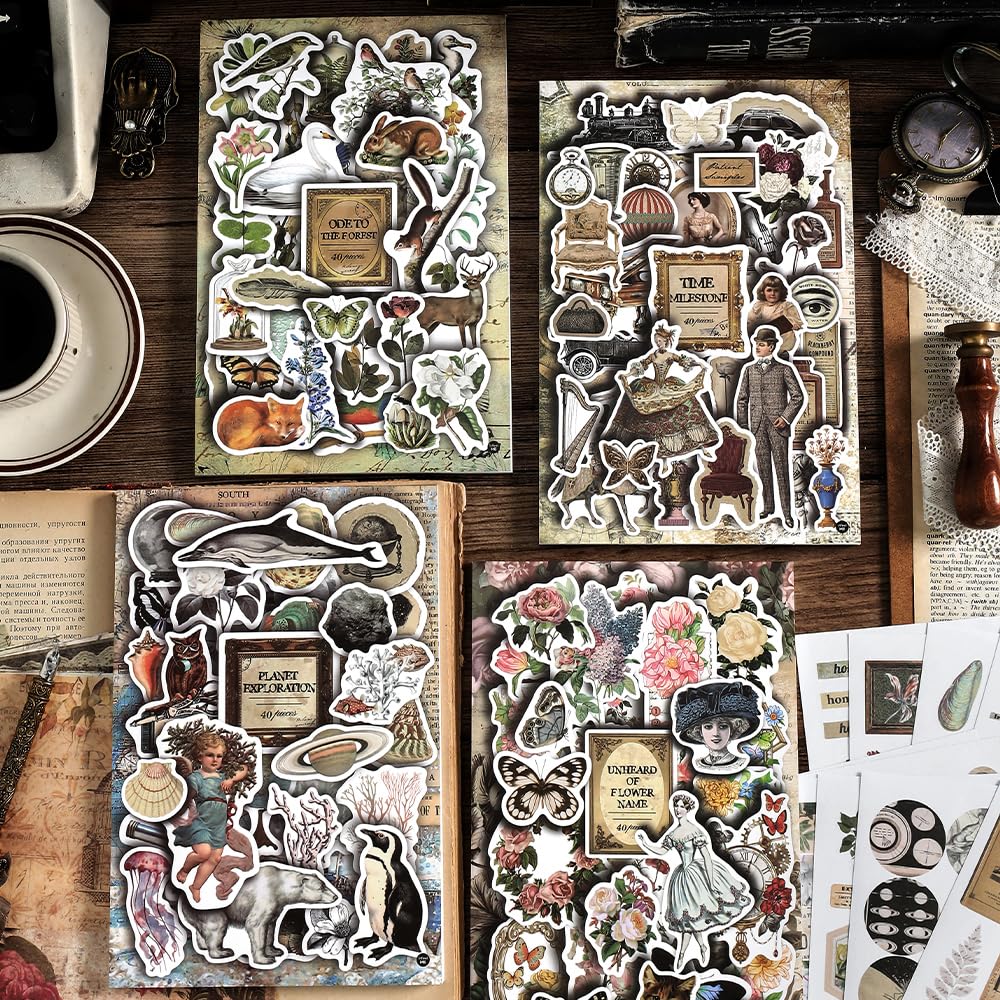 Prstincol Vintage Aesthetic Washi Stickers and Papers for Scrapbooking, Ephemera