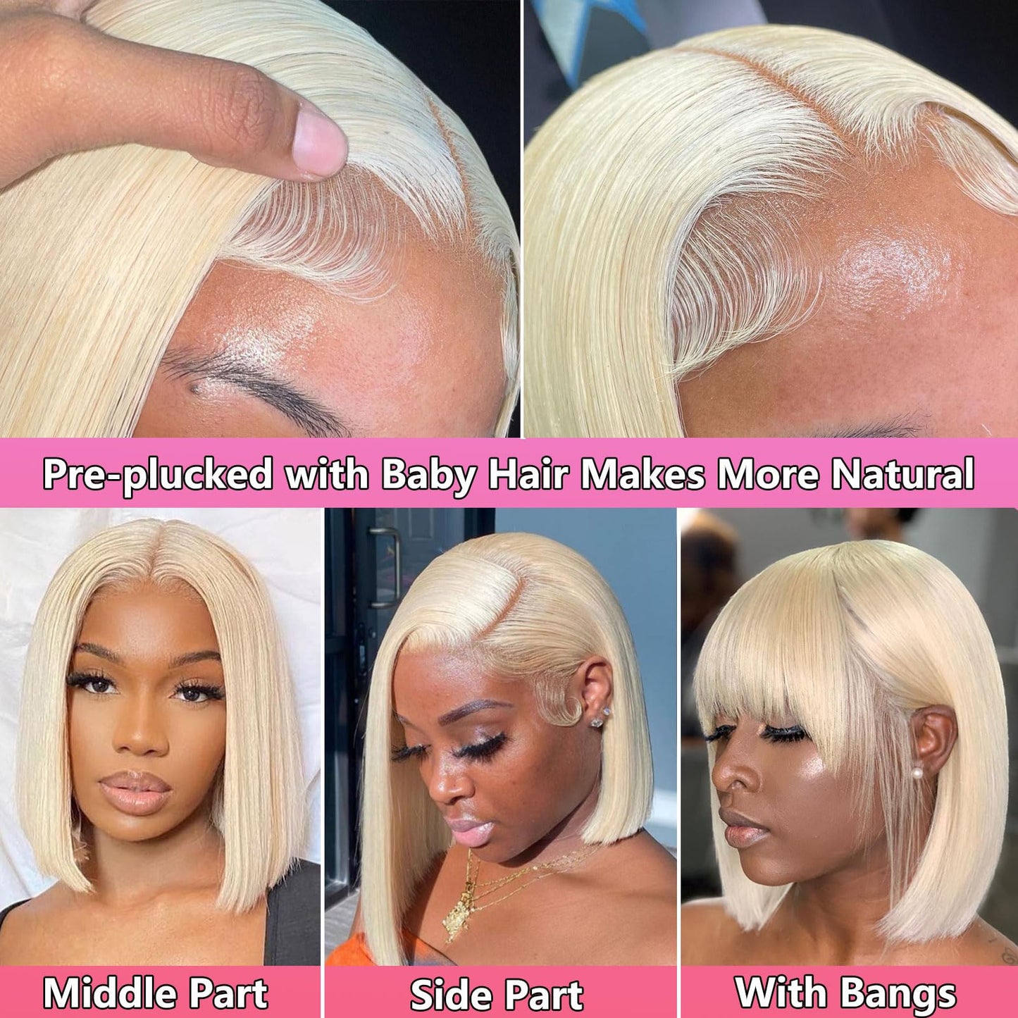 613 Blonde Bob Wig Human Hair 12 Inch 13x4 Blonde Bob Lace Front Wigs Human Hair Pre Plucked 613 Colored 180% Density Straight HD Lace Frontal Short Bob Wigs for Women Glueless Bob Wig with Baby Hair