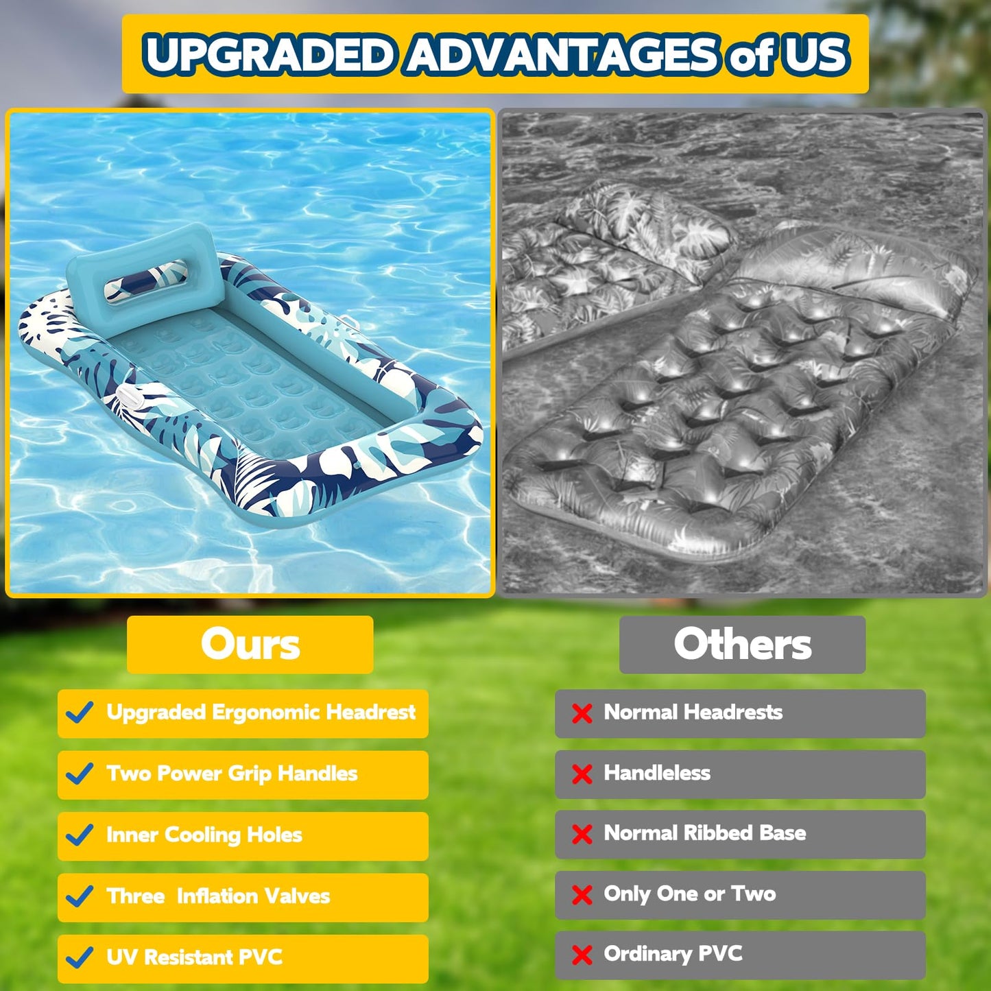 Pool Floats Adult,76" x 48" Inflatable Tanning Pool Lounger Float with Pillow,4 in 1 Suntan Tub Sunbathing Raft Floatie Water-Filled Mattress Kids Pool Ball Pit,Perfect for Lake Water Party & Relax
