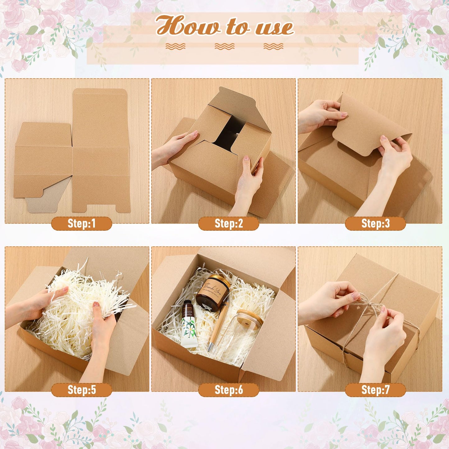 Reallnaive 6 Sets Baby Shower Prizes for Game Winners, Baby Shower Favors Including Glass Cup Scented Candles Hand Cream Pens Gift Box with Raffia for Gender Reveal Wedding Bridal Party Prizes(Khaki)