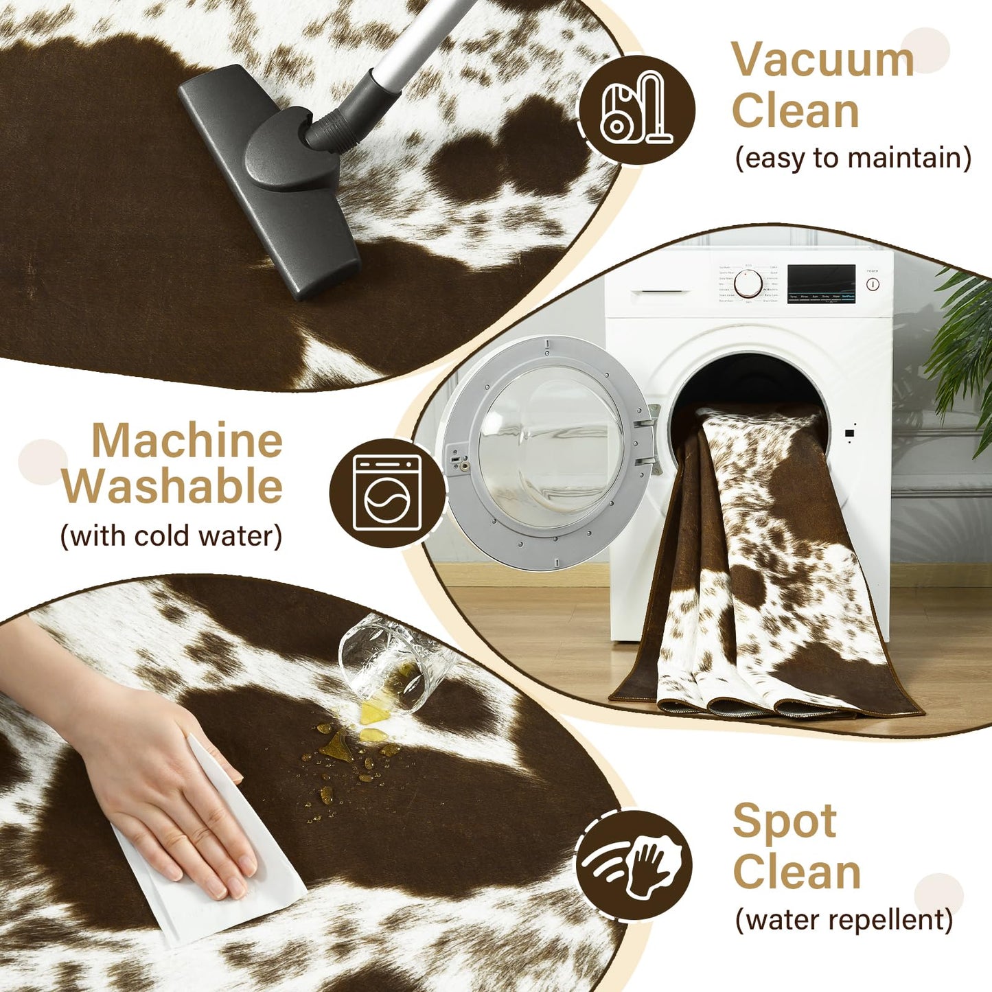 Amearea Faux Cowhide Rugs for Living Room, 5x7 Feet Machine Washable Cow Print Area Rug for Bedroom, Premium Western Home Decor Animal Print Non-Slip Throw Rug Carpet for Dining Room Kitchen Office