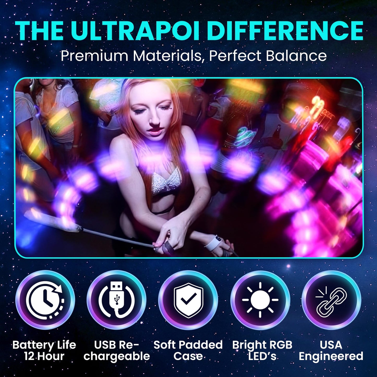 UltraPoi Helix Poi Set LED Poi for Raves and Concerts LED Glow Sick