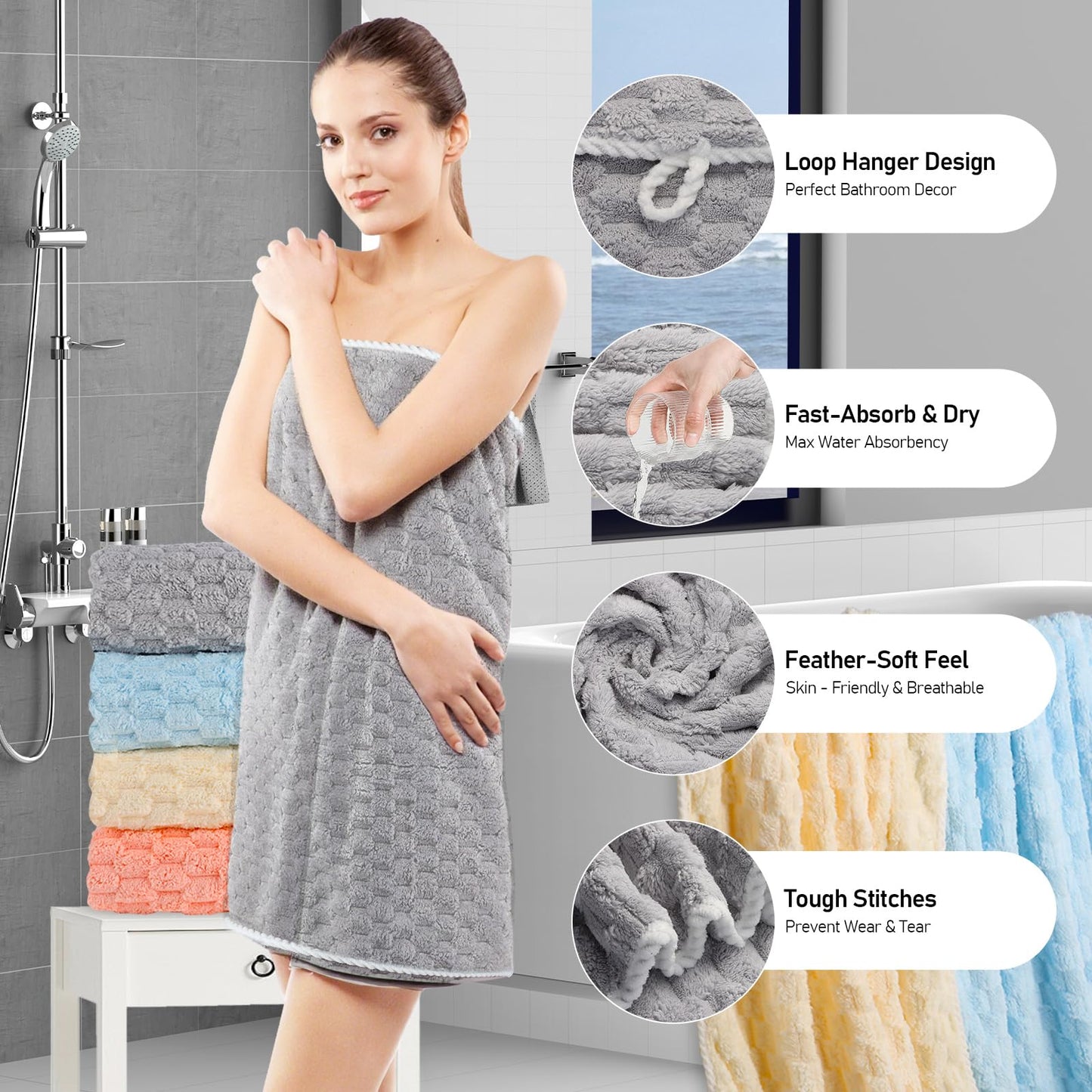 meishiqi Luxury Microfiber Bath Towels 4-Pack | 8X Absorbent Quick-Dry 27.5x55in (70x140cm) | Ultra Lightweight & Hypoallergenic for Spa, Gym, Travel | Super Soft Bath Sheets Set, 4 Colors