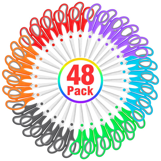 48 Packs Scissors Bulk, 8 Inch Scissors All Purpose Sharp Sewing Fabric Shears for Office Home School Supplies, Middle/High School Student Teacher Classroom Craft Scissor, Comfort Right/Left Handles
