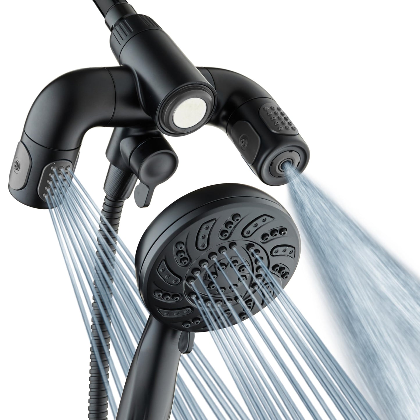 Aquadance High Pressure 156 Setting 14 Zone Shower Head & Handheld 3-way Combo System - Magnetic Docking, 314 Power Jets, Dual Adjustable Arms, 6 ft. Metal Hose, Matte Black Finish, Top American Brand