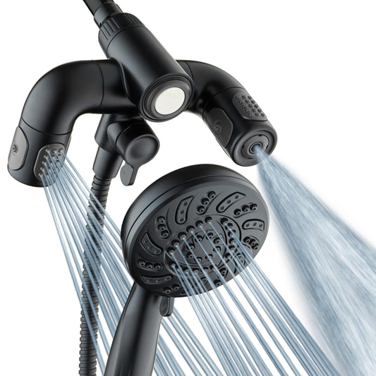 Aquadance High Pressure 156 Setting 14 Zone Shower Head & Handheld 3-way Combo System - Magnetic Docking, 314 Power Jets, Dual Adjustable Arms, 6 ft. Metal Hose, Matte Black Finish, Top American Brand