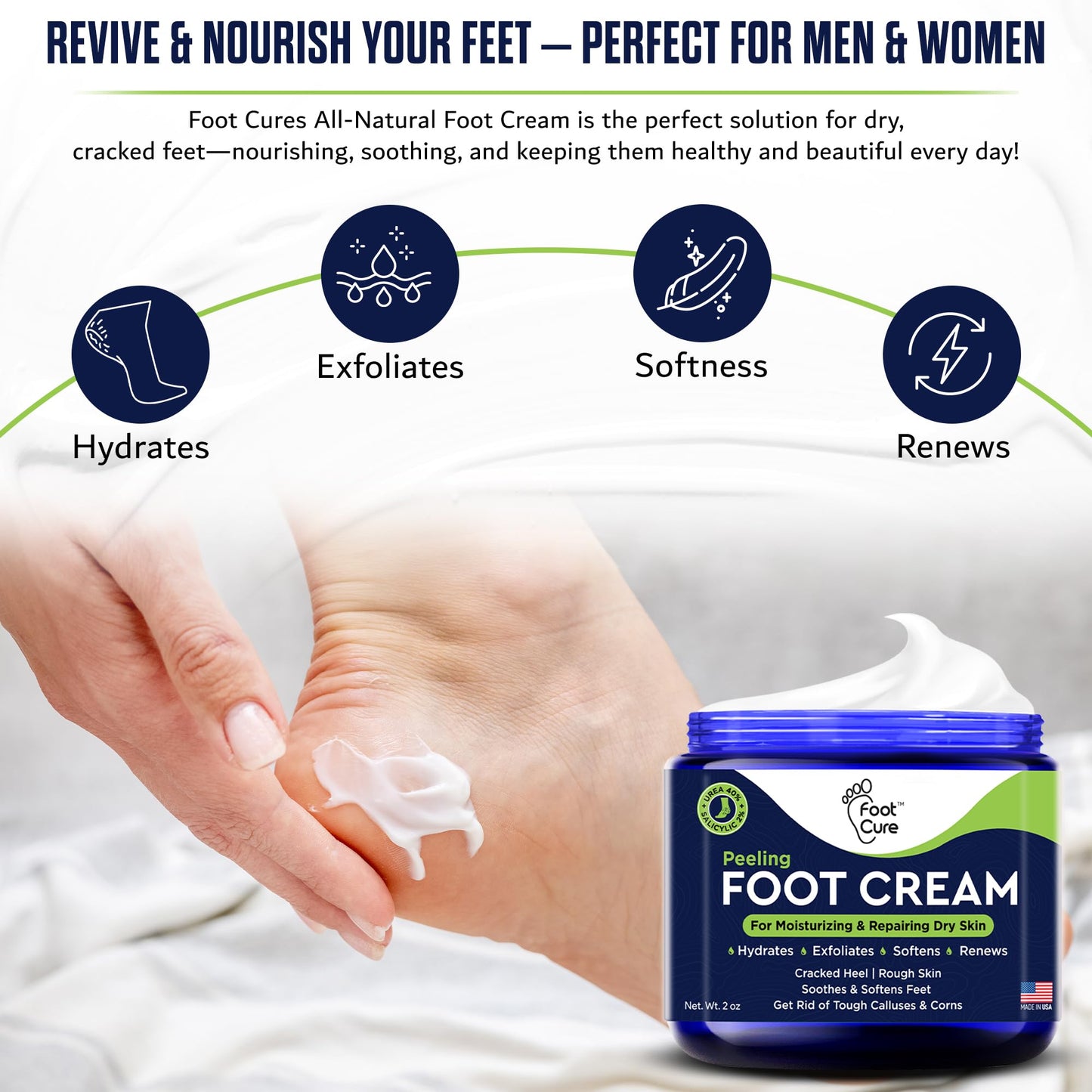 Tea Tree Oil Foot Cream - Moisturizing Athletes Foot Care For Dry Cracked Feet Cream - Heel & Callus Removal, Toenail Treatment, Itchiness Relief - Made in USA Foot Cream, 2 Ounce Pack of 2