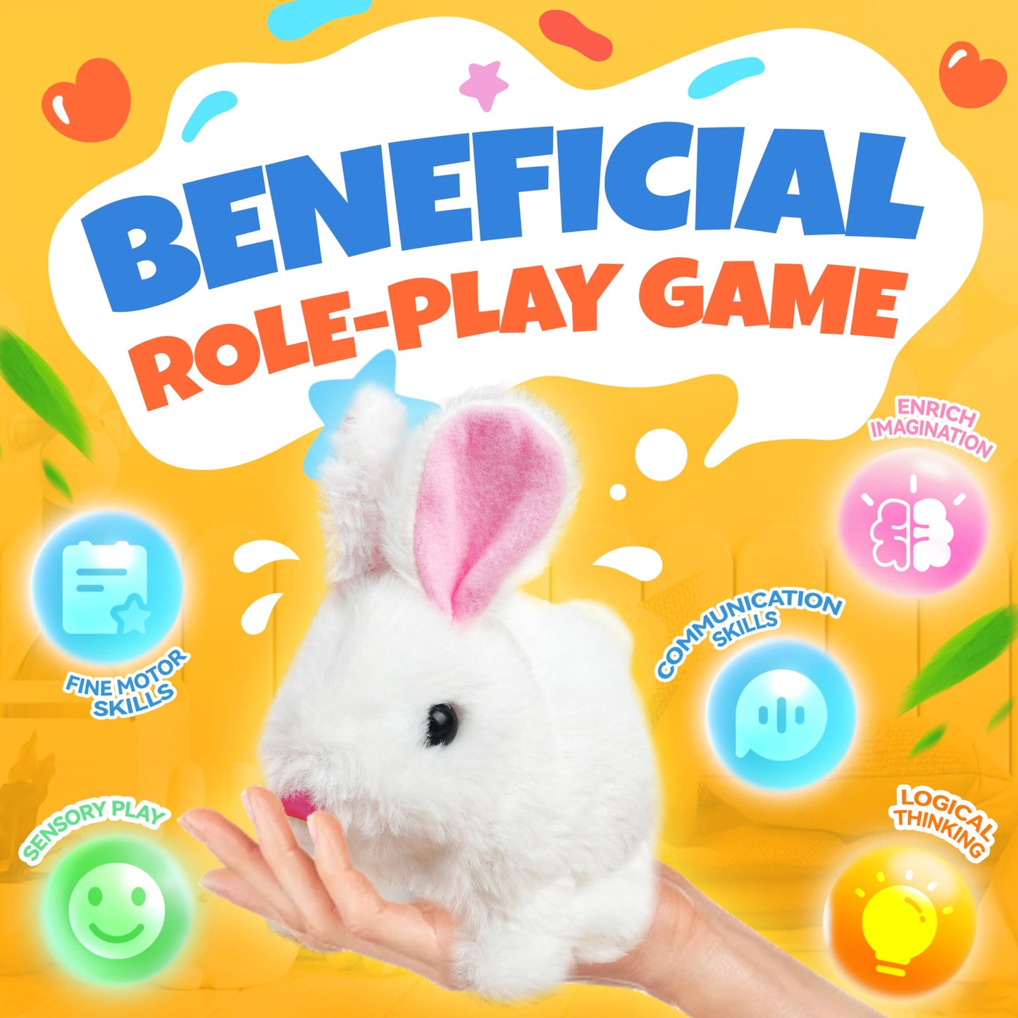 SMILESSKIDDO Hopping Bunny Toys for Girls - Electronic Jumping Rabbit with Wiggle Ears Twitch Nose, Storage Cage and Accessories, Interactive Pet Gifts for Toddlers 2 3 4 5 6