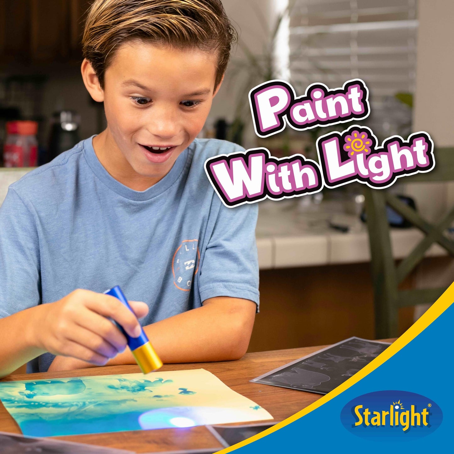 Starlight Light-Activated Paper Art Kit – Animal Kingdom Theme, Mess-Free Craft for Kids Ages 6, 7, 8, 9, 10, DIY Creative Gift with UV Flashlight for Boys & Girls