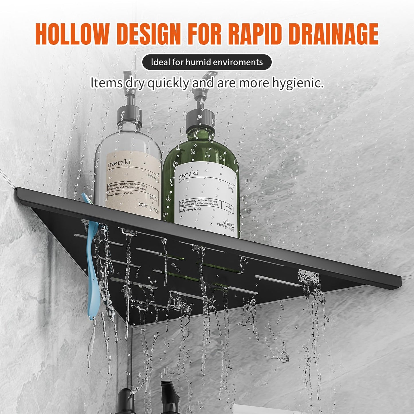 HBXS Corner Shower Shelves with Razor Hole, Modern Sturdy Shower Shelves Corner, 10" 304 Stainless Steel Shower Organizers Corner Shelf for Tile Wall, No Drilling Grout Mount Bathroom Shelf