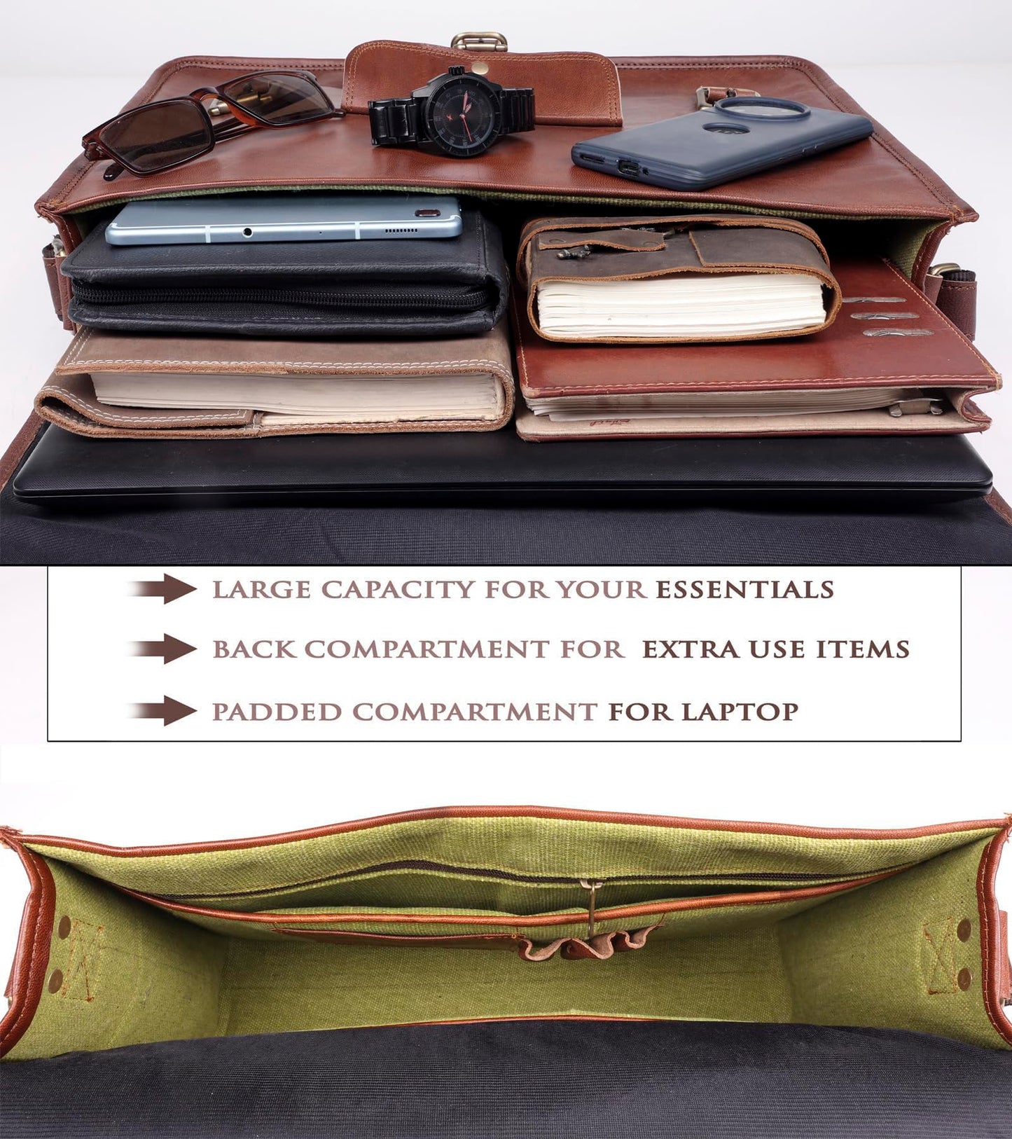 Alaska exports Leather Laptop Bag | Leather Messenger for Men and Women | Briefcases for Men | A Perfect Satchel can be Used for School and Work (11 x 15 inchs)
