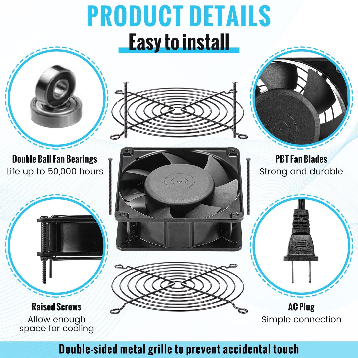 Glooglitter 4 Pack 120V AC Fans Muffin Fan Waterproof18W 2850RPM 90CFM Life 50000 Hours Small Cooling Ventilation Exhaust Projects (120mm)