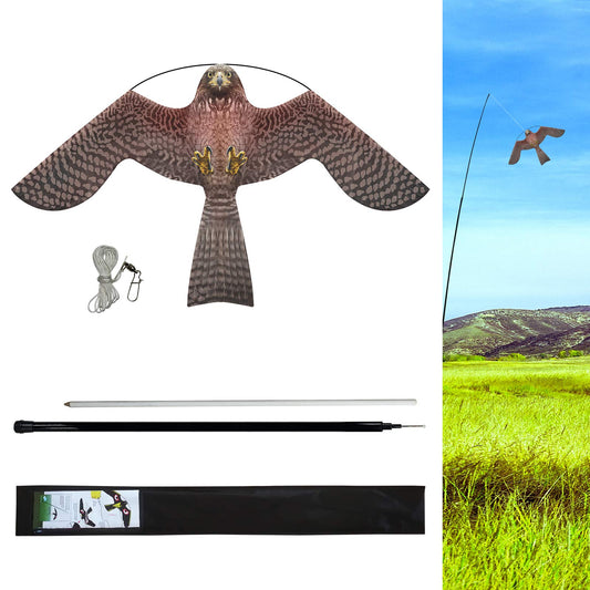 eyijklzo Bird Scarer Flying Kite Crops Farm Flying Bird Hawk Flying Kite with 4m Telescopic Pole