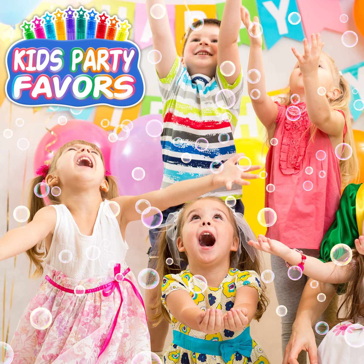 120 Pcs Mini Bubble Wands in 10 Colors, Bulk Party Favors for Kids, Themed Birthday, Christmas, New Year, Valentine, Carnival, School Classroom Prizes for Boys & Girls, Ideal Goodies Bags Stuffers