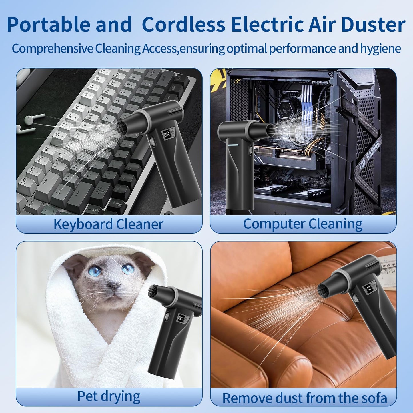 WINGDA Electric Air Duster Rechargeable,110,000 RPM Compressed Air Duster with 100-Speed,Cordless Air Duster for Cleaning PC, Keyboard,Car,Computer AirDuster Kit,Air Blower Gun for Home & Outdoor Use