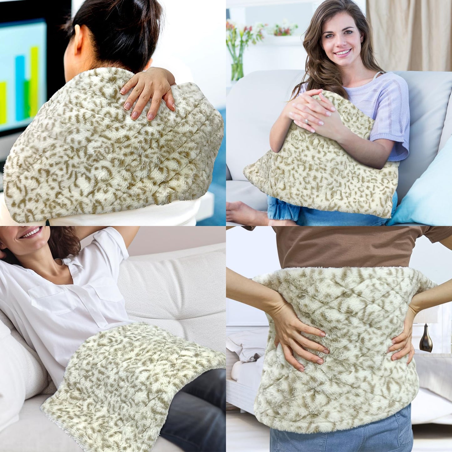 UNOWIX Full Weighted Heating Pad - Plush 2.3LB Hot Heated Pad for Back Pain Relieve, 12 Heating Levels, 8 Timer Settings, Holiday Gifts for Women Men Mom Dad (Leopard Print, 12''×24'' BB)