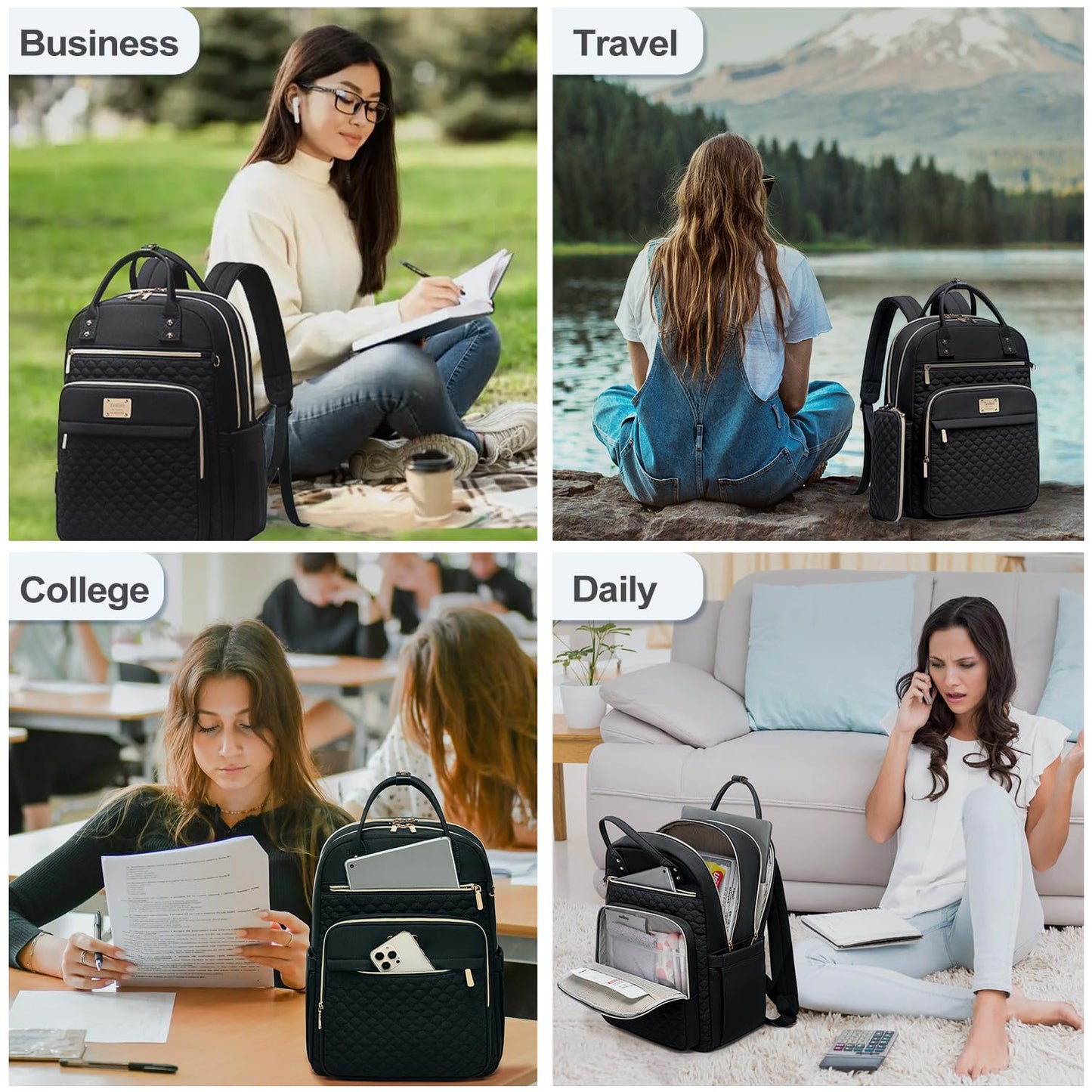 Tealari Laptop Backpack for Women,15.6 Inch Laptop Backpack for Work,Water Resistant Travel Backpack,College Bookbag with Wallet