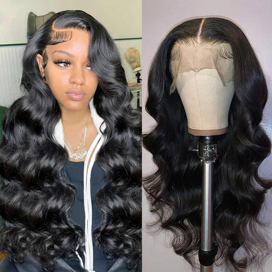 Amarlis 13x6 Synthetic Lace Front Wig - Glueless Ready to Wear Hd Lace Body Wave Black Wigs for Black Women, Pre-Plucked Baby Hair Heat-Resistant 26In Natural Black Wig for Daily Party