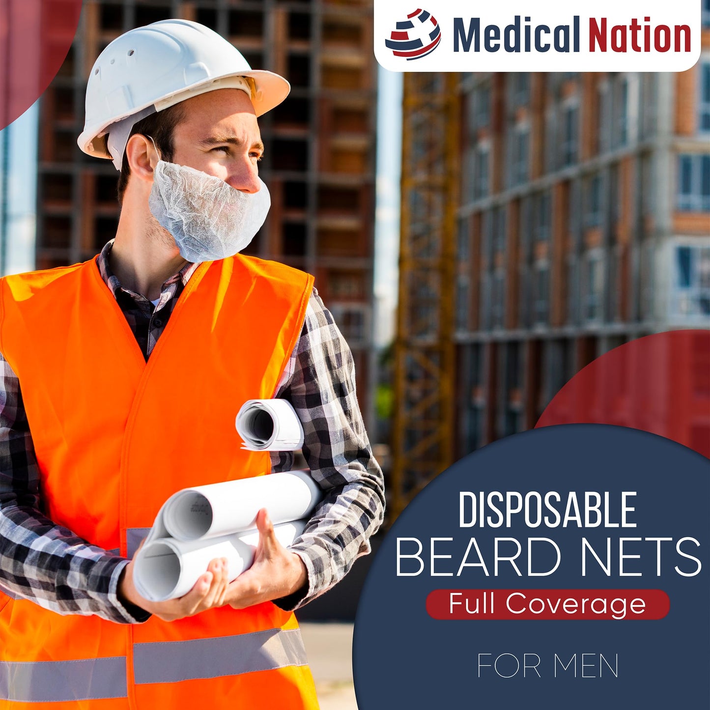 Medical Nation Case of 1000 Disposable Beard Nets for Men - Full Coverage Beard Covers, Breathable Beard Guards Food Service, Cooking, Cleaning, Construction & More | 1000 Pack, White 18" Beard Net