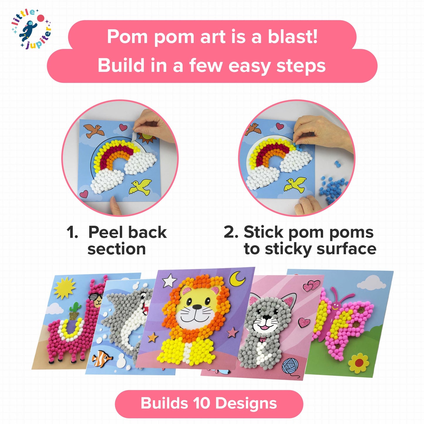 Little Jupiter DIY Pom Pom Art - Makes 10 Art Pieces -Boy & Girl Crafts for Kids Age 3-5 - Toddler Crafts Ages 3-5 - Kids Crafts 3-5 - Activities for Kids Ages 3-5 - Arts and Crafts for Kids (Set3)