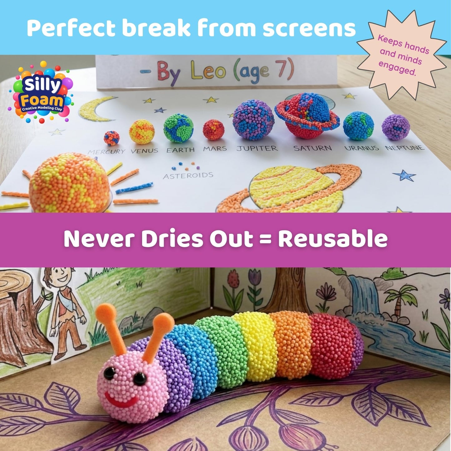 Silly Foam, Creative Modeling Foam Beads, 2-Pack Primary Colors, Perfect for Preschool and Kids, Arts & Crafts, STEM, Sensory Play, Non-Toxic (Age 3+)