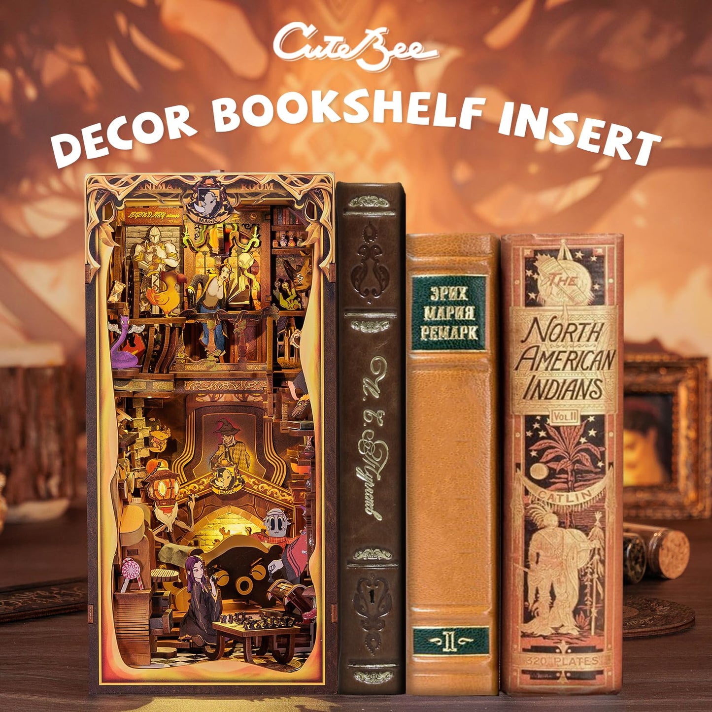 CUTEBEE Book Nook Kit, DIY Booknook Miniature House Tiny House 3D Wooden Puzzle Dollhouse Kit for Adults and Teens, Bookshelf Insert Decor, DIY Craft Gift Squirrels Collector