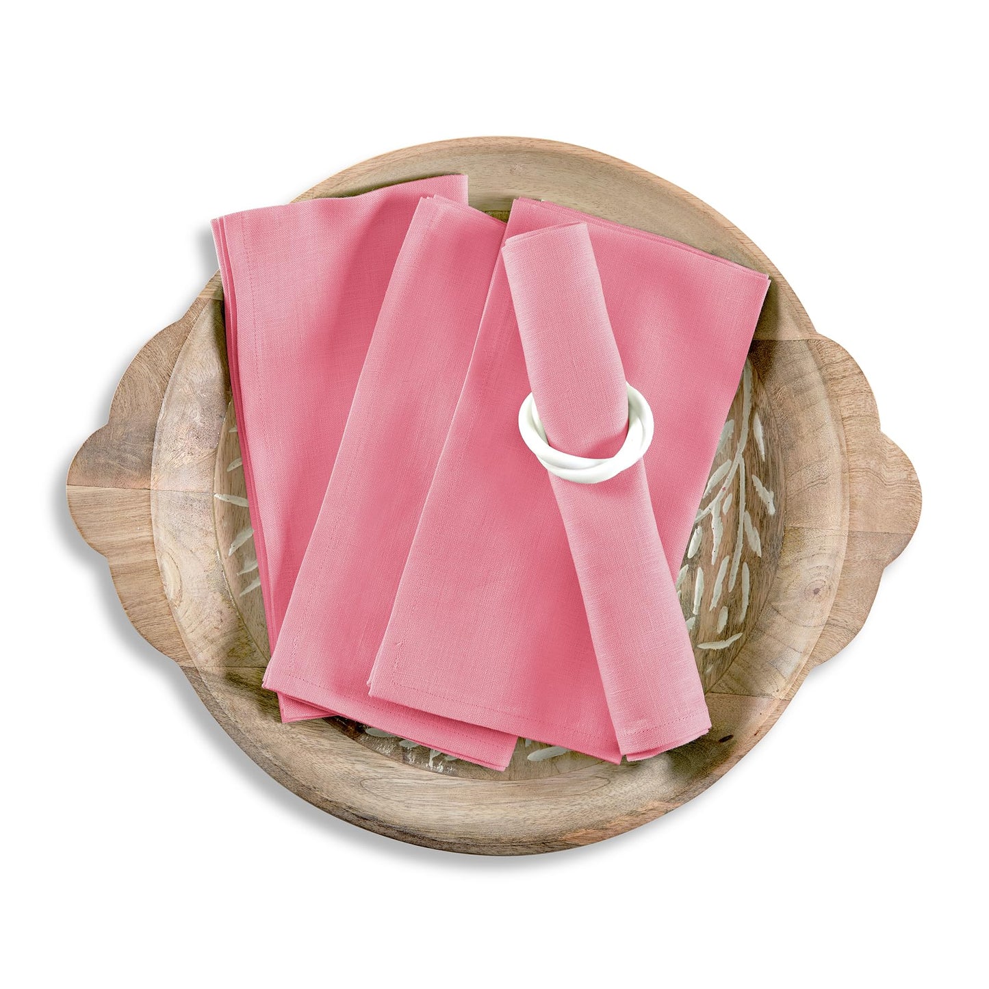 Solino Home Linen Napkins Set of 4-100% Pure Linen Pink Carnation Dinner Napkins Cloth 20 x 20 Inch for Valentines, Spring, Easter - Fete, Handcrafted and Machine Washable