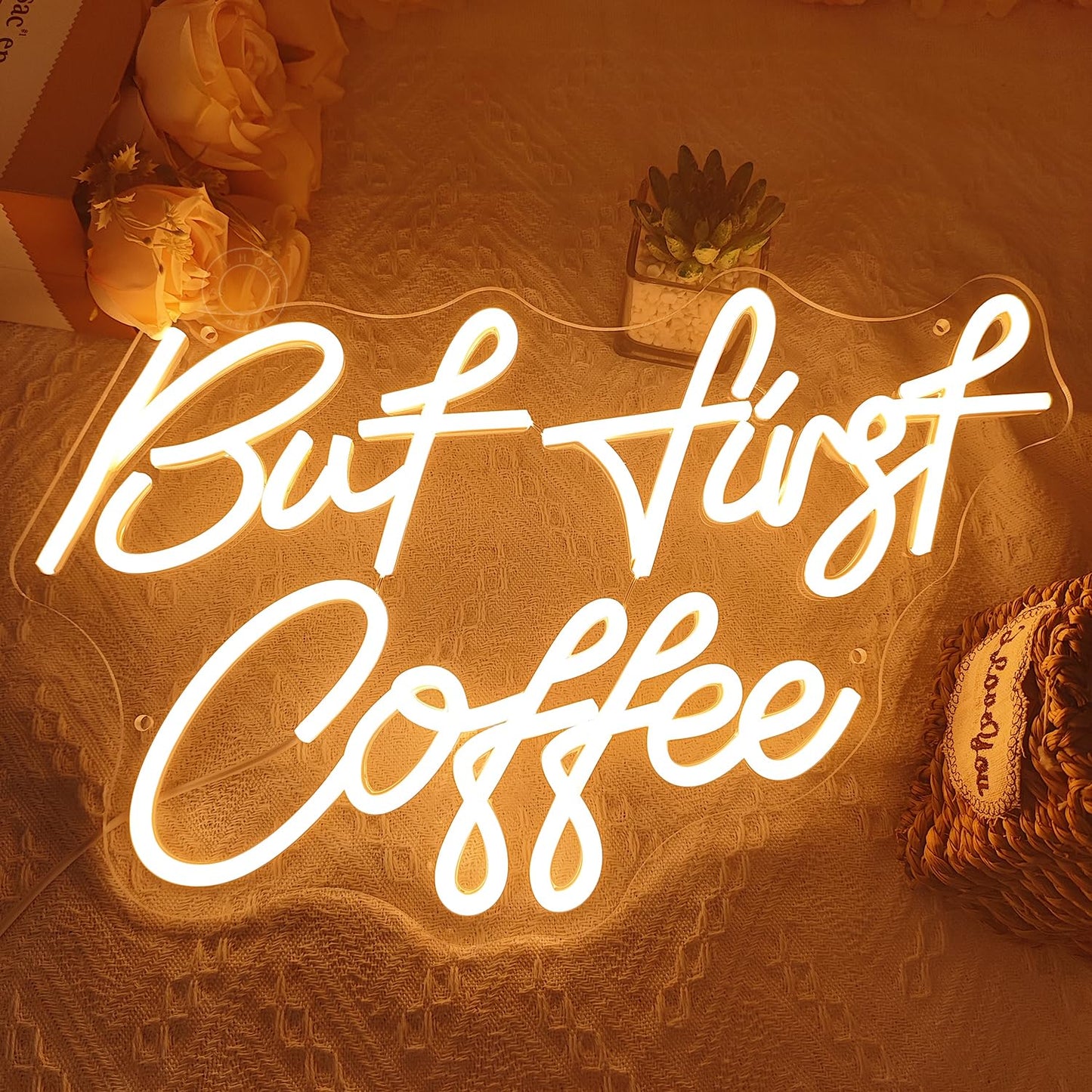 SYLHOME But First Coffee Led Neon Light Signs 5V Home Bedroom Kitchen Office Wall Decor Sign for Coffee Cafe Bar Party Living Room Sign Gifts Warm White USB 17" X 10.2"