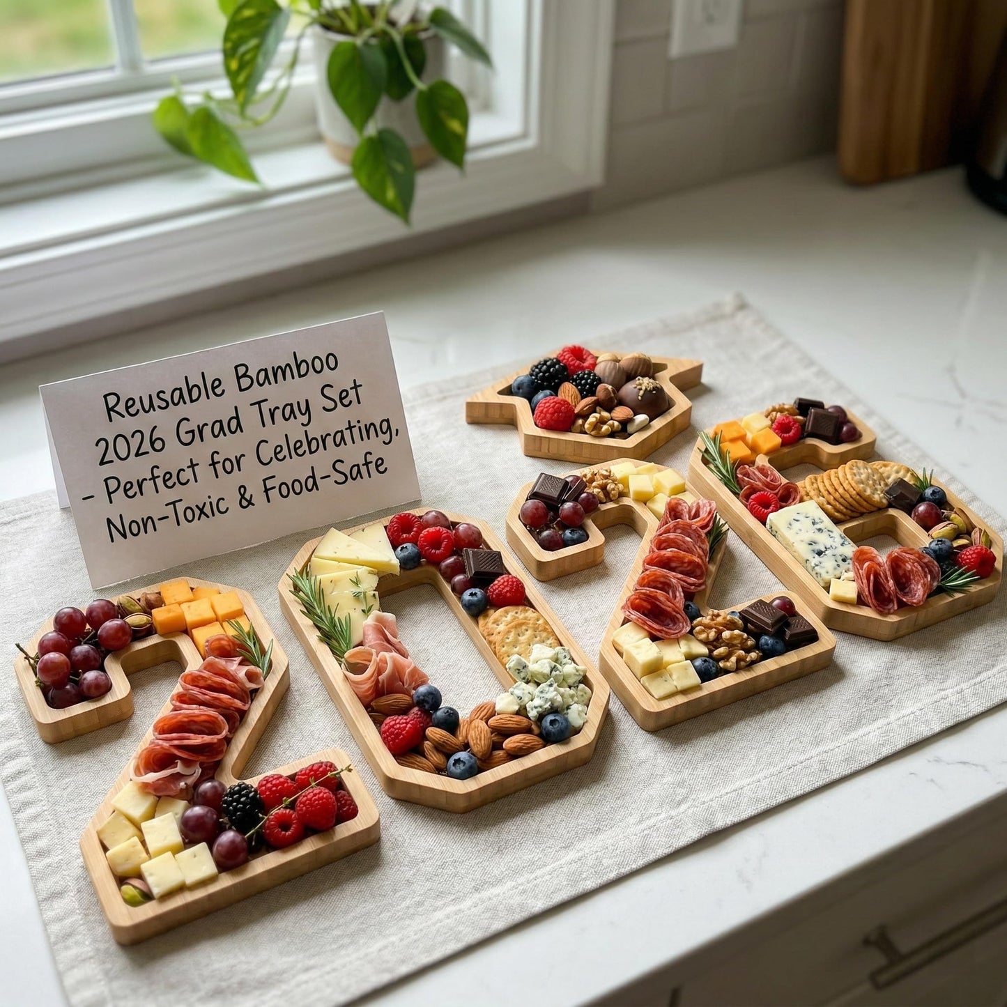 2026 Graduation Decorations - Table Centerpieces - 2026 Numbers Charcuterie Board with Graduation Cap - Serving Tray Decoration for Kindergarten Preschool High School College Party Supplies