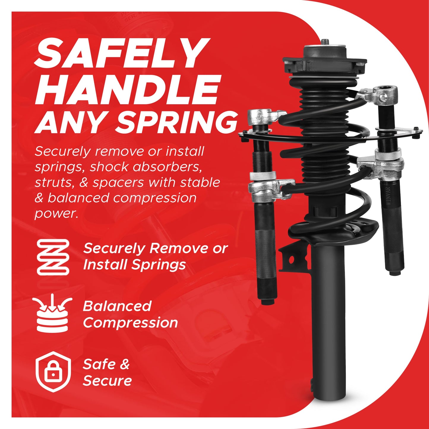 WINVAR Heavy Duty Coil Spring Compressor Tool – Ultra Rugged Macpherson Strut Remover Installer Tool with Safety Jaws & Holder for Suspension Work Truck, Car, UTV, ATV – 2 Pcs with Max Load 2300Pound