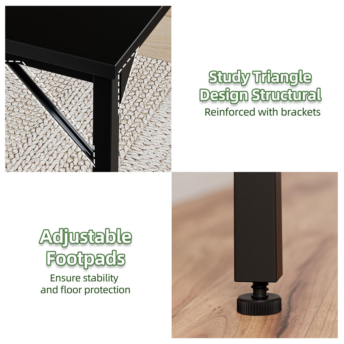 Grandder Small Office Computer Desk, 40 Inch Morden Simple Writing Study Table for Home Bedroom, PC Gaming Desk with Adjustable Feet and Sturdy Metal Frame, Black