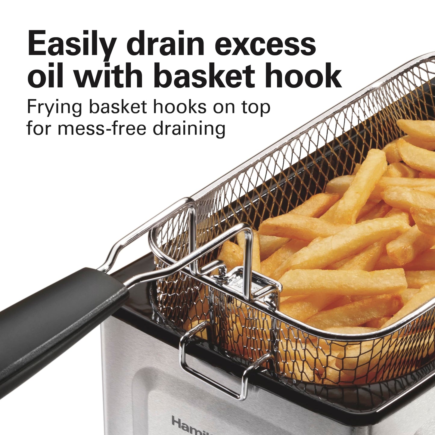 Hamilton Beach Family Style Electric Deep Fryer, Includes Frying Basket with Hooks, 1500 Watts, Easy Detach Magnetic Cord, 3 Liter / 12 Cup Oil Capacity, Stainless Steel (35220G)