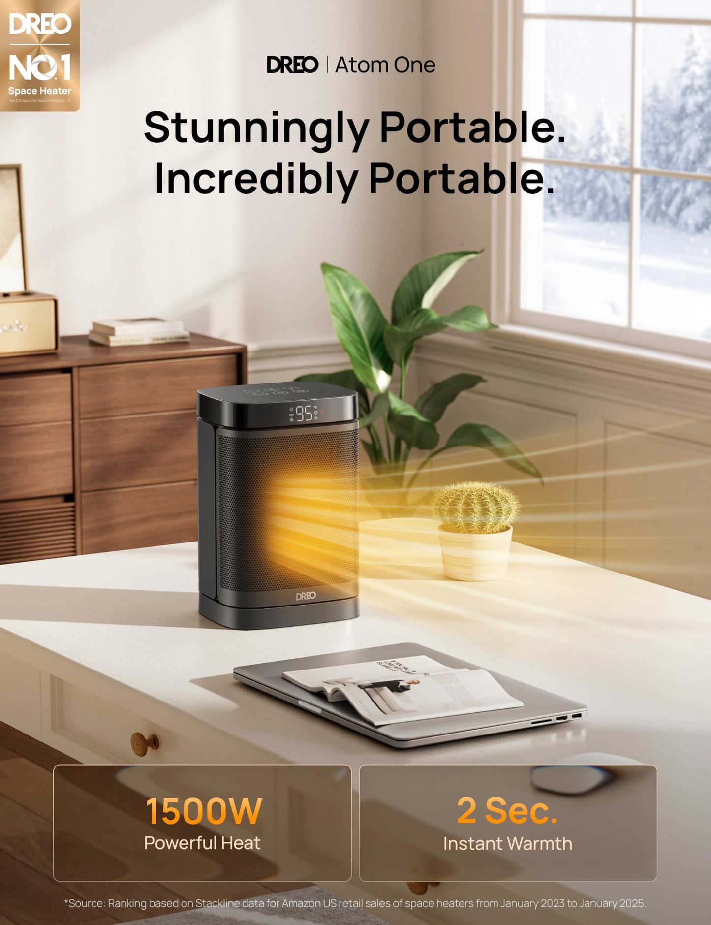 DREO Space Heater, 1500W Portable Electric Heaters for Indoor Use, PTC Ceramic Heater for Office with Remote, Thermostat, 70°Oscillation, 12H Timer, 5 Modes, Safe Quiet Room Heater for Bedroom